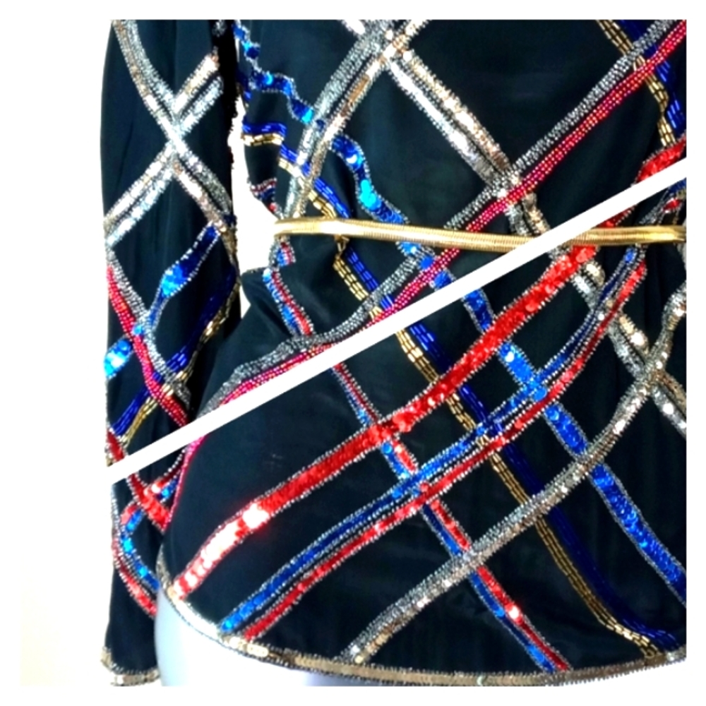 100% Silk "ARGENTI" Sequins & Beads Cocktail Vintage Top
